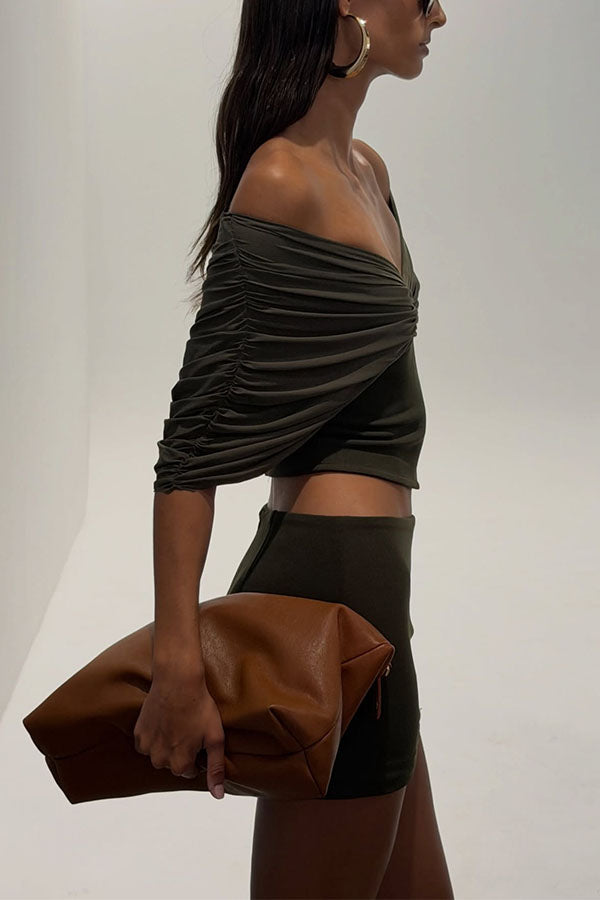 Sienna Olive Ruched Off-The-Shoulder 2-Piece Matching Set
