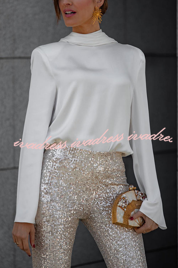Diva Sequin High Rise Elastic Waist Flare Pants