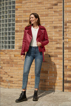 Shearling Lined Belted Suede Jacket