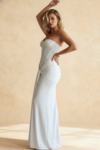 Beaded Corset Strapless Sweetheart Draped Panel Maxi Gown