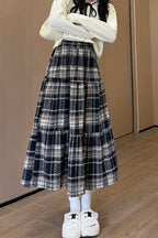 Wool Blend Tiered Plaid Skirt