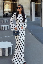 White Polka Dot Bell Sleeve Maxi Dress