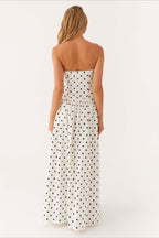 Strapless Polka Dot Dropped Waist Flowy Maxi Dress