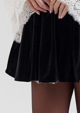 Velvet Lace Ruffle Collar Bell Cuff Ruched Corset Mini Dress
