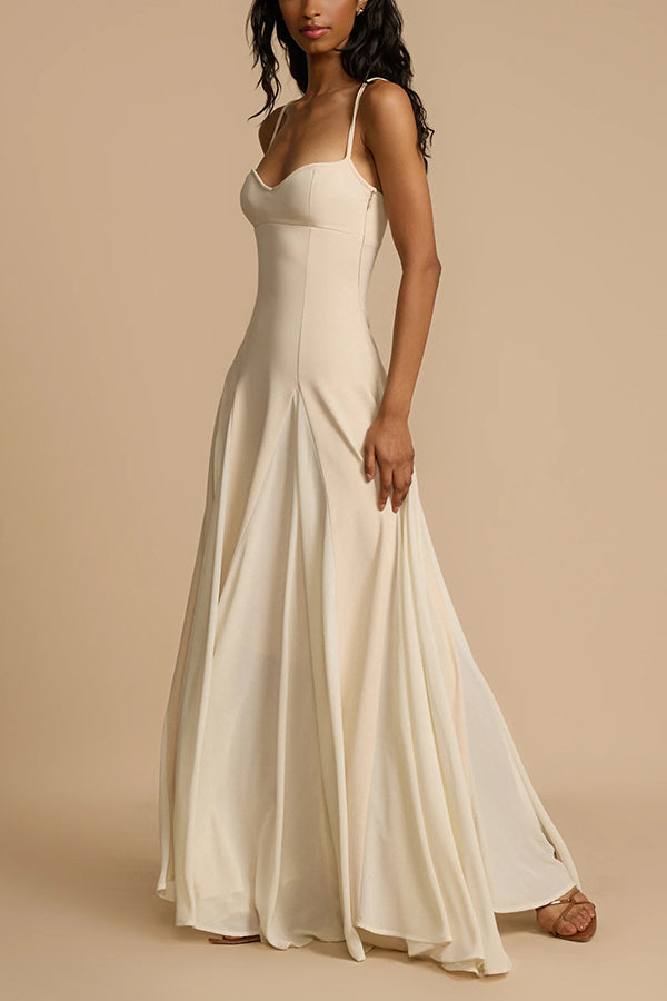 Spaghetti Strap Sweetheart Princess Seam Godet Panel Maxi Gown