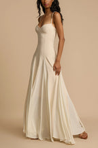 Spaghetti Strap Sweetheart Princess Seam Godet Panel Maxi Gown
