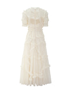 Ruffles Dress Illusion Neckline Ruffles Layered Tulle Maxi Dresses