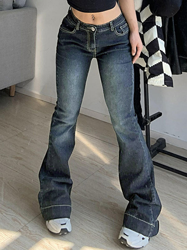 Washed Low Waist Flare Jeans