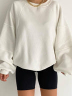 Solid Crew Neck Splice Sweatshirt