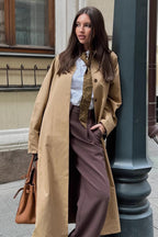 Minimalist Extra-Long Cotton Single-Breasted Lapel Overcoat