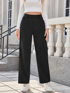 Women Relaxed Straight Leg Straight Fit High-Rise Easy Wash Pleated Joggers