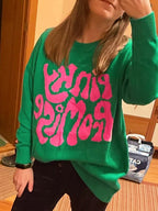 Contrast Color Letter Print Pull Over Sweater