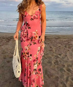 Floral Print Spaghetti Strap Peplum Top Mermaid Ruffle Maxi Skirt Set
