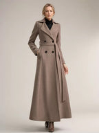 Full-length Woolen Coat For Women Wide Notched Lapel Double-breasted Belted Winter Outerwear In Solid Color 2026