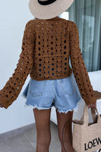 Boho Chic Hollow Out Pattern Long Sleeve Loose Top