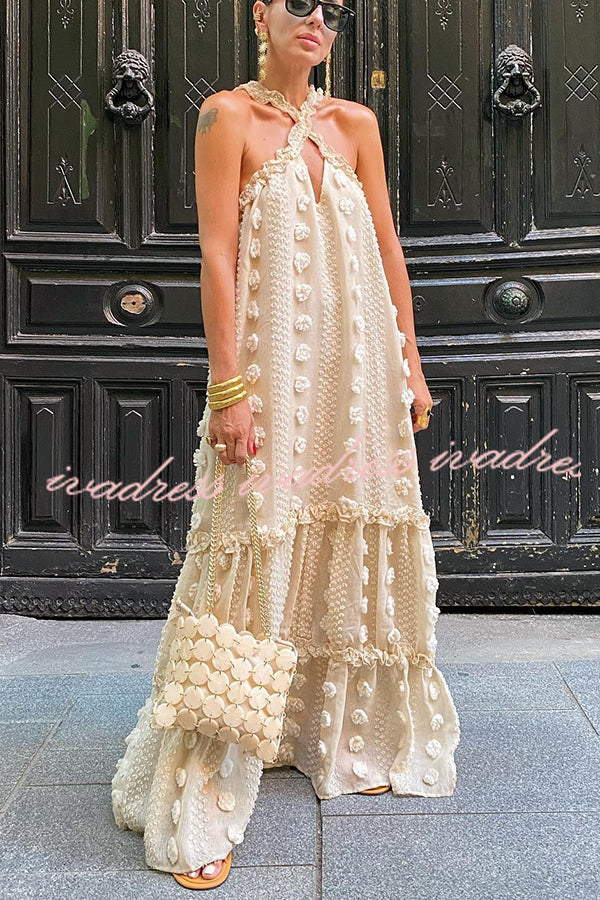 Sweet By The Sea Flower Decor Halter Maxi Dress