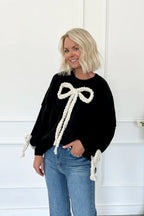 3D Applique Bow Paneled Loose Sweatshirt