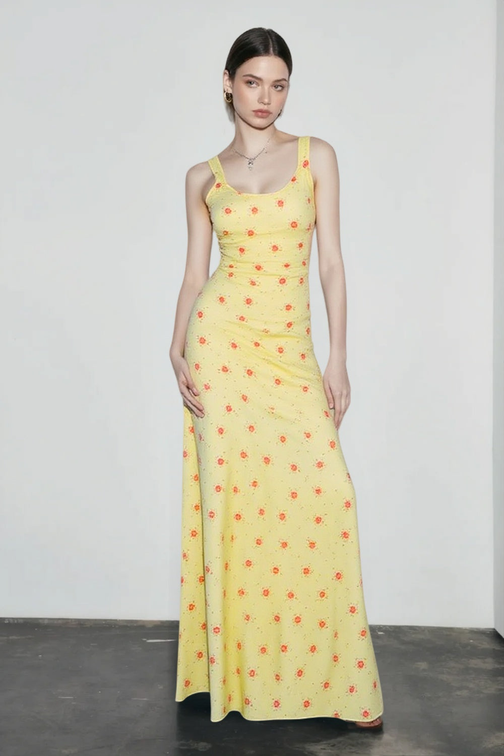 Ditsy Floral Print Scoop Neck Tank Bodycon Maxi Dress