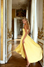 Strapless Ruched Bodice High Split Draped Column Maxi Gown
