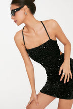 Sequin Spaghetti Strap Low Back Bodycon Mini Dress