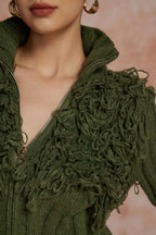 Solid Sweater Fringe Zipper Long-Sleeve Top