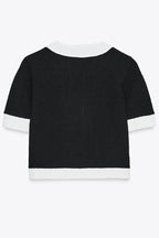 Fashionable Contrast Color Short-sleeved Button-down Top
