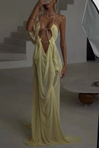 Island Muse Sheer Draped Cutout Maxi Dress