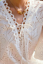 Embroidered Puff Sleeve White Maxi Dress