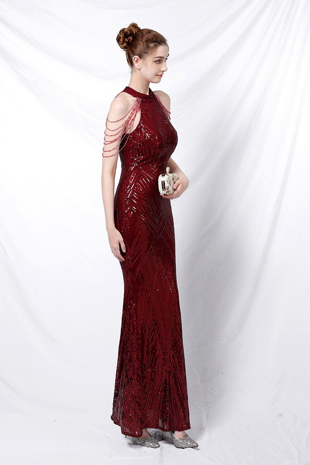 Sequin Halter Mermaid Maxi Dress