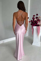 Satin Spaghetti Strap Scoop Neck Bodycon Maxi Slip Dress