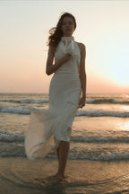 Satin V-Neck Halter Backless Maxi Dress