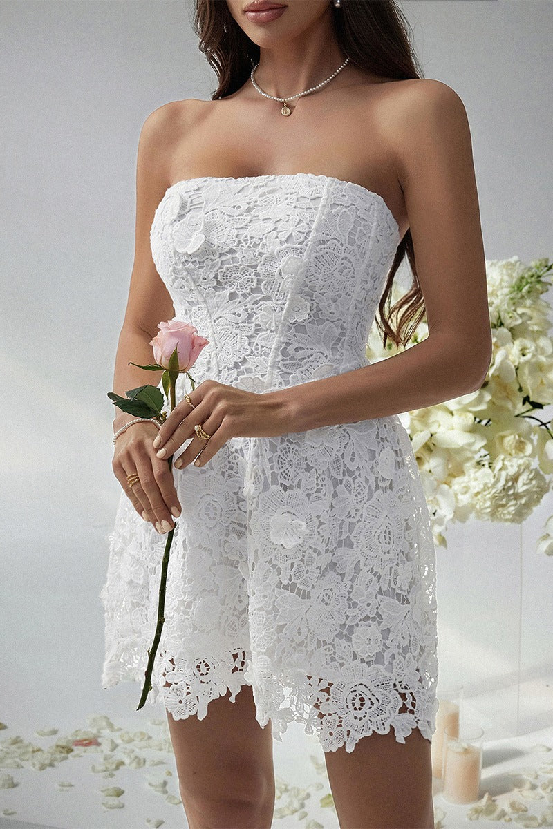 Sexy Bodycon Solid Embroidered Strapless Cocktail Dress