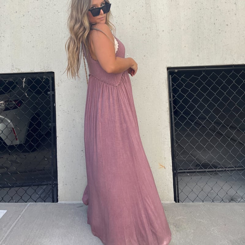 Crew Neck Tiered Seam Double Front Slit Sleeveless Maxi Dress