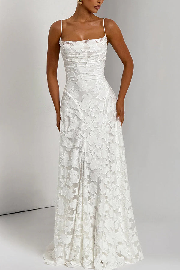 Francis Custom Floral Burnout Fabric Cowl Neck Back Lace-up Maxi Dress