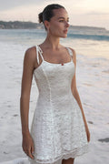 Floral Lace Tie Shoulder Square Neck Fit and Flare Mini Dress