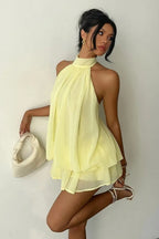Backless Halter Tie Waist Ruffled Bodycon Mini Dress