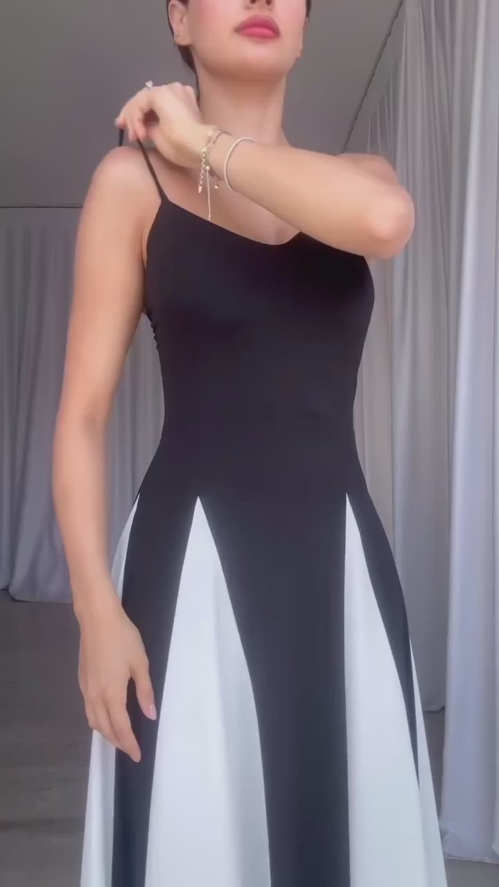 Sweetheart Spaghetti Strap Contrast Panel A Line Maxi Gown