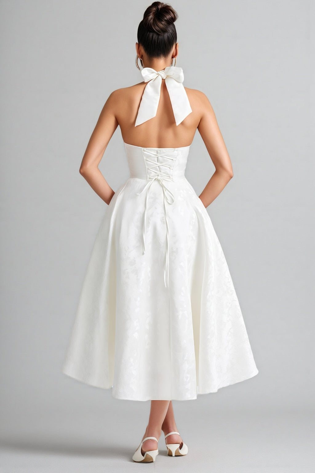 Effiy White Tie-Neck Midi Dress