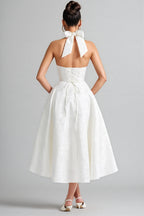 Effiy White Tie-Neck Midi Dress