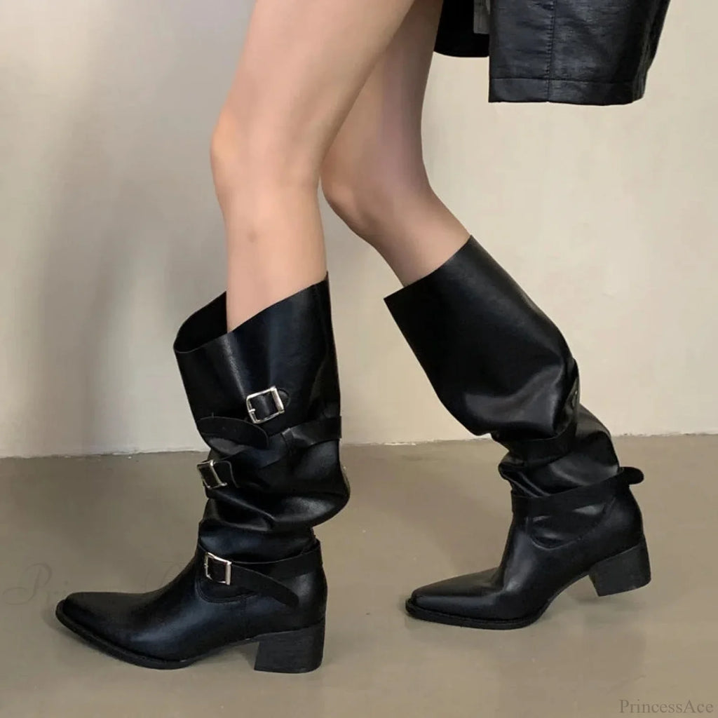 Eilyken Winter Rebel Circular Toe Gothic Knee High Boot