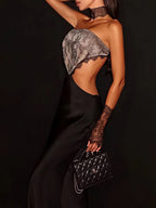 Elara Lace Strapless Satin Maxi Dress