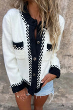 Elegant Chic Color Block Button Pocket Wool Coat