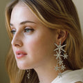 Celestial Star Drop Earrings with Crystal Embellishments - Silver