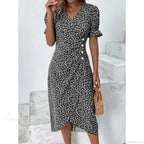 Elegant Floral Midi Puff Sleeve Ruched Waist Floral Dress