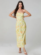 Elegant Floral Print Tube Backless Off-Shoulder Evening Gown Party Dress