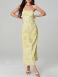 Elegant Floral Print Tube Backless Off-Shoulder Evening Gown Party Dress