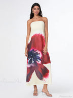 Elegant Floral Strapless Loose Fit Floral Dress