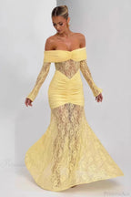 Elegant Lace Off-the-Shoulder Long Sleeve Bodycon Evening Dress
