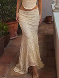 Elegant Lace Trumpet Skirt Holiday See Through Maxi Skirt