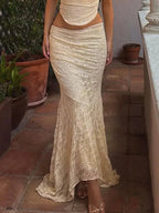 Elegant Lace Trumpet Skirt Holiday See Through Maxi Skirt